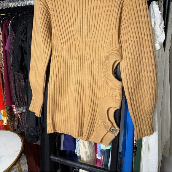 David Koma Camel Side Cutout Ribbed Knit Mini Dress - Picture 9 of 17